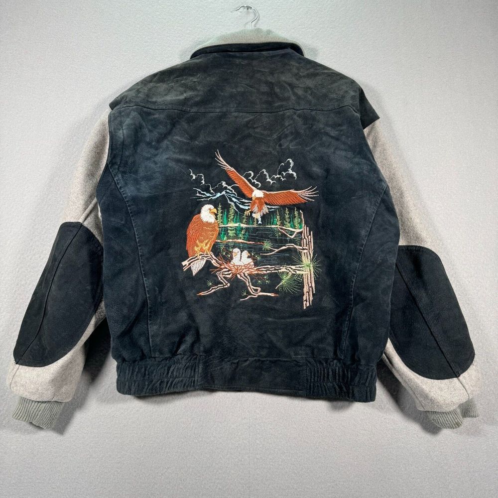 Vintage Treeline Outfitters‎ Jacket Mens Medium Black Gray Garments Wool Leather - Picture 2 of 15